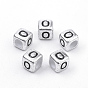 Plated Acrylic Beads, Horizontal Hole, Cube with Letter, Antique Silver
