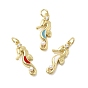 Латунные микро проложить кубического циркония подвески, прелести морских коньков, с соединительным кольцом, эмалью и искусственным жемчугом из АБС, без кадмия и без свинца, стойки покрытие, долговечный, реальный 18 k позолоченный