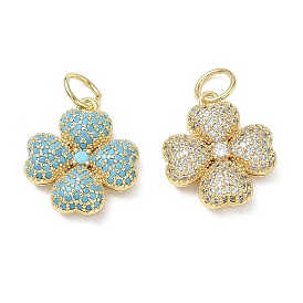 Brass Micro Pave Cubic Zirconia Pendants, Clover Charms, Long-Lasting Plated, Rack Plating, Lead Free & Cadmium Free, Real 18K Gold Plated