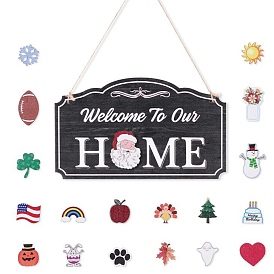 Настенные украшения из натурального дерева для украшения дома входной двери, с джутовым шпагатом, прямоугольник со словом добро пожаловать в наш дом