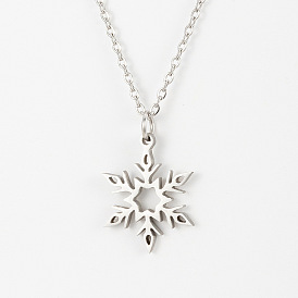 Snowflake Pendant Necklace - Simple, Fashionable, Minimalist, Stainless Steel Collarbone Chain.