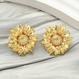 Латунные серьги-гвоздики с подсолнухом, стойки покрытие, долговечный, без кадмия и без свинца