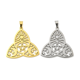 304 Stainless Steel Pendants, Laser Cut, Triquetra/Trinity Knot with Sun/Star/Moon Charm