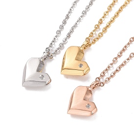 304 Подвеска в форме сердца из нержавеющей стали с прозрачными кубическими циркониями, вакуумное PVD-покрытие, для женщин