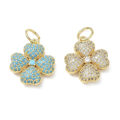Brass Micro Pave Cubic Zirconia Pendants, Clover Charms, Long-Lasting Plated, Rack Plating, Lead Free & Cadmium Free, Real 18K Gold Plated