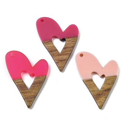 Подвески из смолы и ореха, сердце