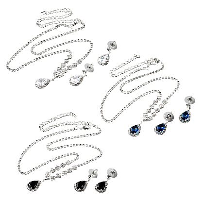 3 комплекты 3 комплекты из латунных подвесок со стразами и серег-гвоздиков, слеза