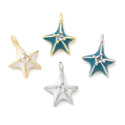 Латунные микропроволочные кубические циркониевые подвески из эмали, прелести морская звезда, стойки покрытие, долговечный, без свинца и без кадмия, настоящий 18k позолоченный/платиновый