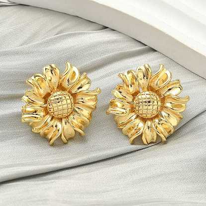 Латунные серьги-гвоздики с подсолнухом, стойки покрытие, долговечный, без кадмия и без свинца