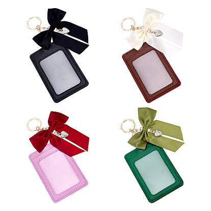 4шт. 4 цвета прямоугольный держатель для удостоверения личности из искусственной кожи, брелоки-подвески из полиэстера с бантом, 4 шт. 4 цветов