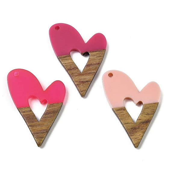 Подвески из смолы и ореха, сердце