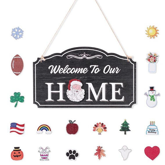 Настенные украшения из натурального дерева для украшения дома входной двери, с джутовым шпагатом, прямоугольник со словом добро пожаловать в наш дом