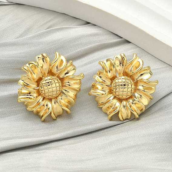 Латунные серьги-гвоздики с подсолнухом, стойки покрытие, долговечный, без кадмия и без свинца