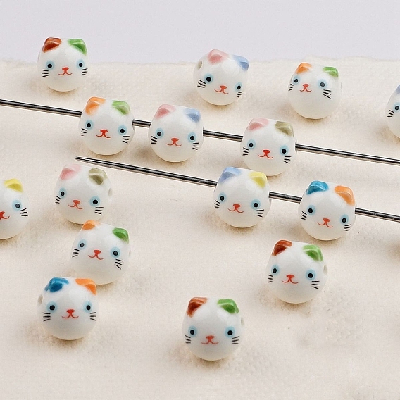 Печатные фарфоровые керамические бусины ручной работы, форма кошки
