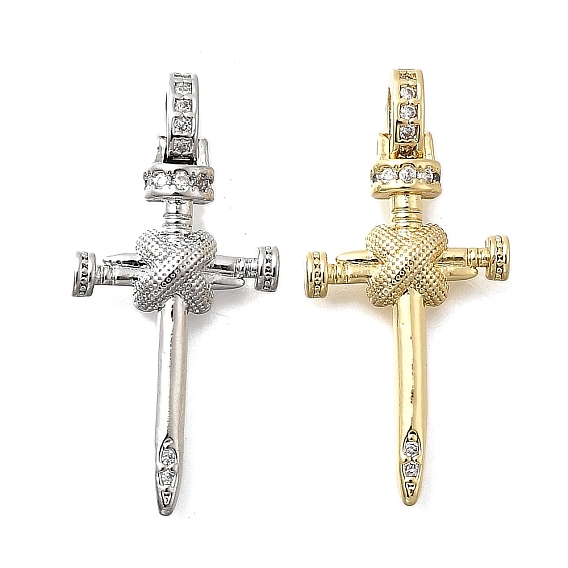 Латунные микро проложить кубического циркония подвески, крест с гвоздями-амулетами