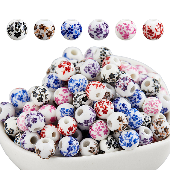 210шт 6 стили фарфоровые бусины Famille Rose, круглые