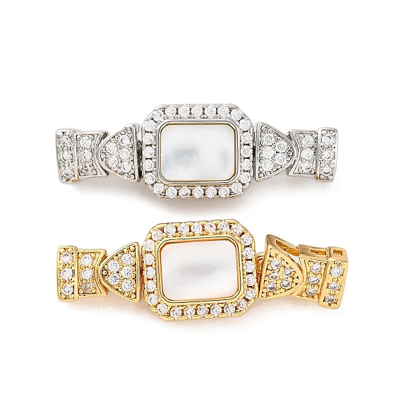 Латунные застежки из прозрачного кубического циркония с микропаве, без кадмия, без никеля и без свинца, с оболочкой из эпоксидной смолы, прямоугольные