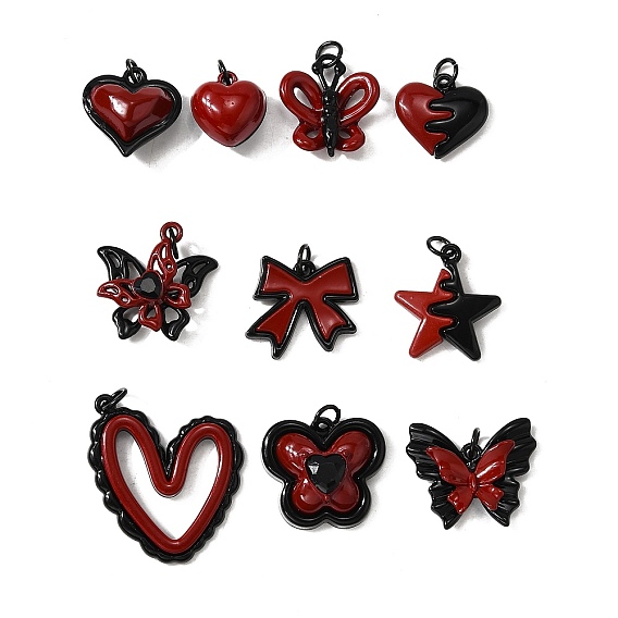 10 шт. красные и черные подвесные украшения из сплава с двойным экраном, разнообразные, с целью перехода в кольце