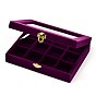 Wooden Rectangle Jewelry Boxes, Covered with Velvet, with Glass and Iron Clasps, 12 Compertments, 20.2x15.3x4.8cm