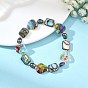 Handmade Millefiori Lampwork Heart & Dyed Rice Natural Pearl & Rectangle Paua Shell Beaded Stretch Bracelets, Golden