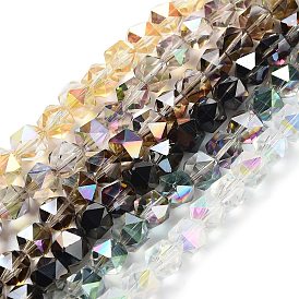 Electroplate Glass Beads Strands, Half Plated, Polygon