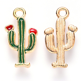 Alloy Enamel Pendants, Cactus, Light Gold