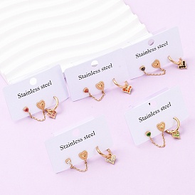 304 комплекты из сережек-гвоздиков в форме сердца и сережек-колец из нержавеющей стали, со стразами, ионное покрытие (ip)