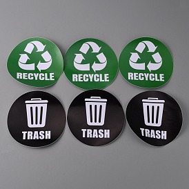 6 pcs 2 styles pvc poubelle recycler les autocollants de signe de poubelle, décalcomanies imperméables à l'eau de classification des ordures pour la cuisine, nécessité domestique, ronde