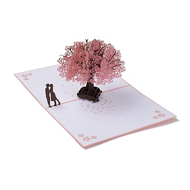 Rectangle 3D Cherry Tree Pop Up Paper Greeting Card, with Envelope, Valentine's Day Wedding Birthday Invitation Card
