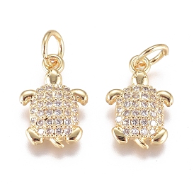 Brass Micro Pave Cubic Zirconia Pendants, with Jump Ring, Long-Lasting Plated, Tortoise