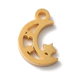 PVD Vacuum Plating 304 Stainless Steel Charms, Laser Cut, Moon with Star Charms