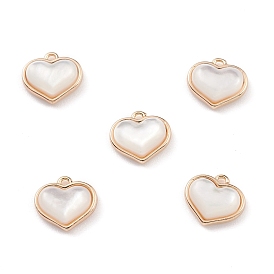 Natural Freshwater Shell Heart Charms with Brass Findings, Seashell Color