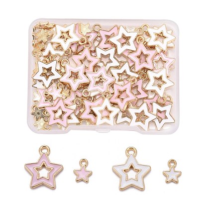 80Pcs 4 Styles Alloy Enamel Pendants, Star, Light Gold