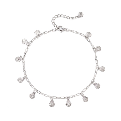 304 браслеты на ногу из нержавеющей стали в форме ракушки с кисточкой и скрепкой, не тускнеет