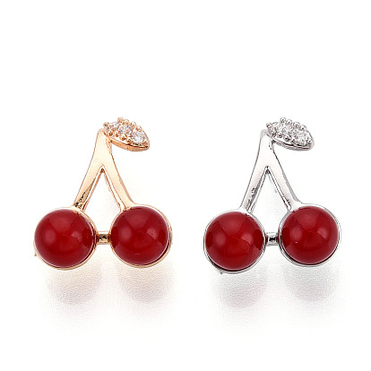 Подвески из латуни с микропаве из кубического циркония и смолы, без кадмия, без никеля и без свинца, черри прелести