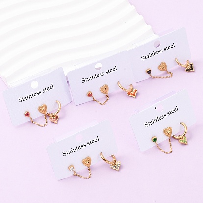 304 комплекты из сережек-гвоздиков в форме сердца и сережек-колец из нержавеющей стали, со стразами, ионное покрытие (ip)