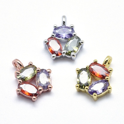 Brass Charms, with Cubic Zirconia, Cadmium Free & Nickel Free & Lead Free, Flower