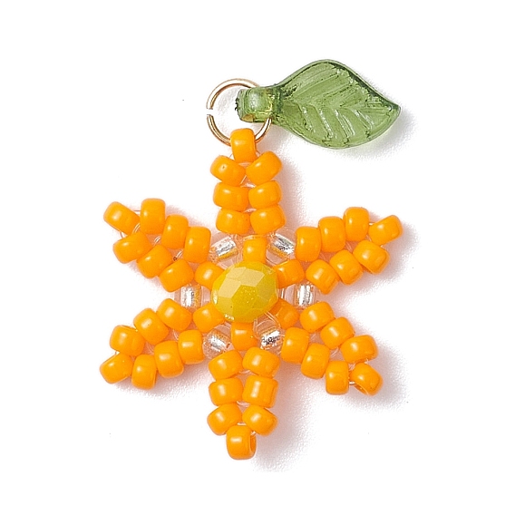 Подвески-цветы из стеклянных бус, с акриловой бусиной в форме листа и 304 соединительными кольцами из нержавеющей стали