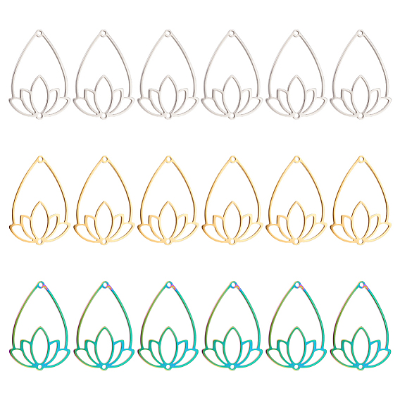 18шт 3 цвета 304 подвески из нержавеющей стали, слезинка с цветком