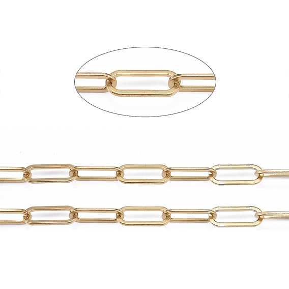 304 Stainless Steel Paperclip Chains, Drawn Elongated Cable Chains, Unwelded, with Spool