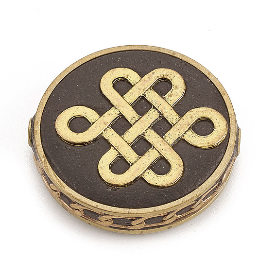 Индонезийские бусины ручной работы, с необработанной (без покрытия) латунной фурнитурой, плоские круглые с китайским узлом