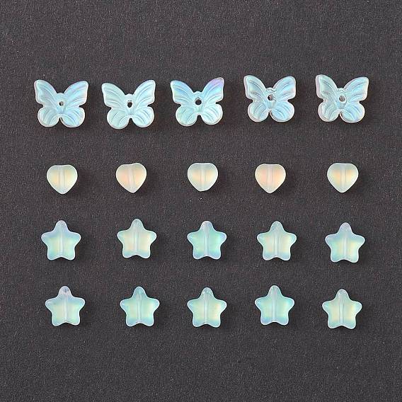 20Pcs 3 Style Electroplate Glass Beads, Frosted, Star & Butterfly & Heart