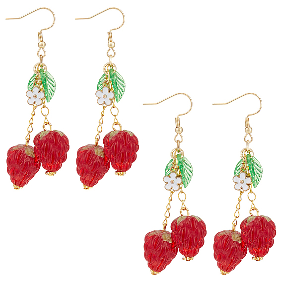 2пара 304 серьги-подвески из нержавеющей стали, фрукты, с акриловой и латунной цепочкой