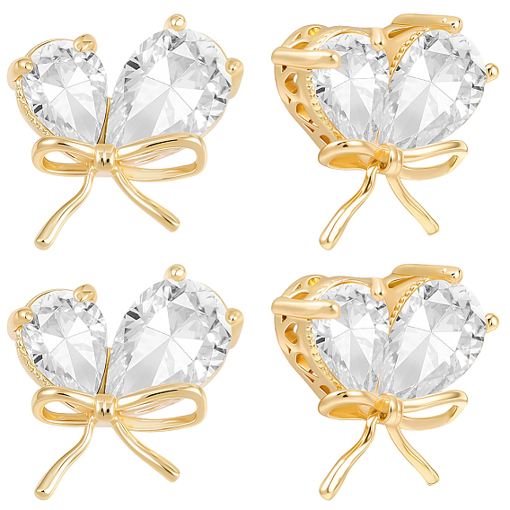 10 шт. латунных подвесок с микропаве из прозрачных кубических цирконий в форме капли, бабочки прелести