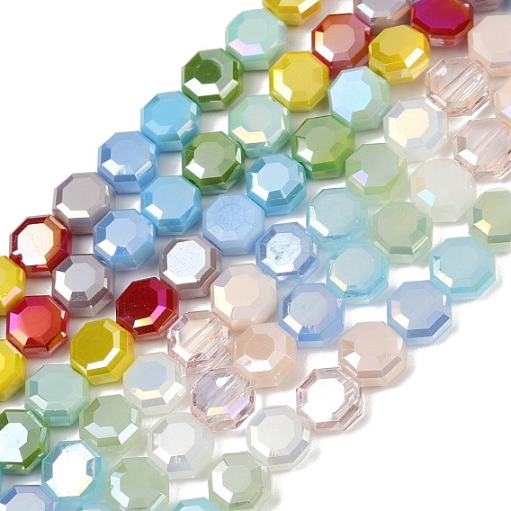 Стеклянные бусины с гальваническим покрытием , восьмиугольник, граненые