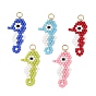 Pendentifs en perles de verre, charme hippocampe, avec 304 anneaux de saut ouverts en acier inoxydable