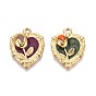 304 подвески из нержавеющей стали и эмали, сердце с цветочными подвесками, ионное покрытие (ip), реальный 18 k позолоченный