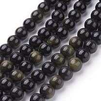Natural Golden Sheen Obsidian Beads Strands, Round