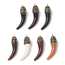 Brass & Resin & Polymer Clay & Natural Shell Big Pendants, Horn Cornicello Charm