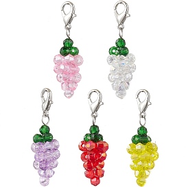 Grape Glass Pendant Decoration, Alloy Lobster Claw Clasps for Bag Ornaments